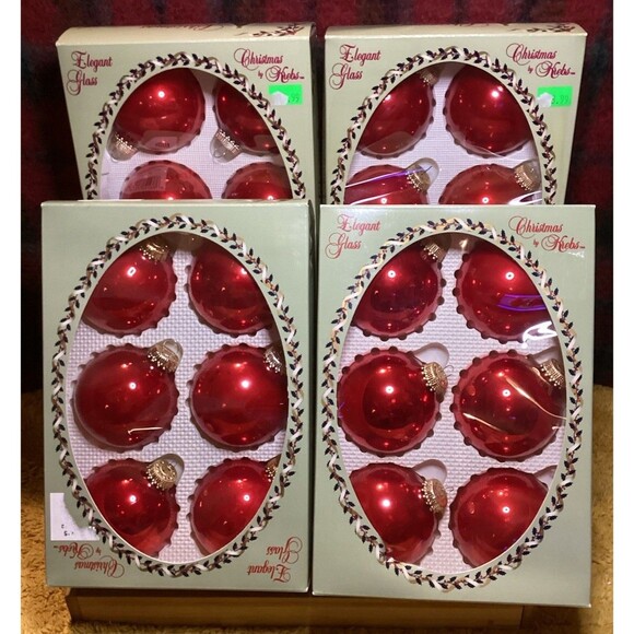 Christmas By Krebs Designer Glass Bulb Ornaments Candy Apple Red 6 Bulbs Per Box - Picture 2 of 13